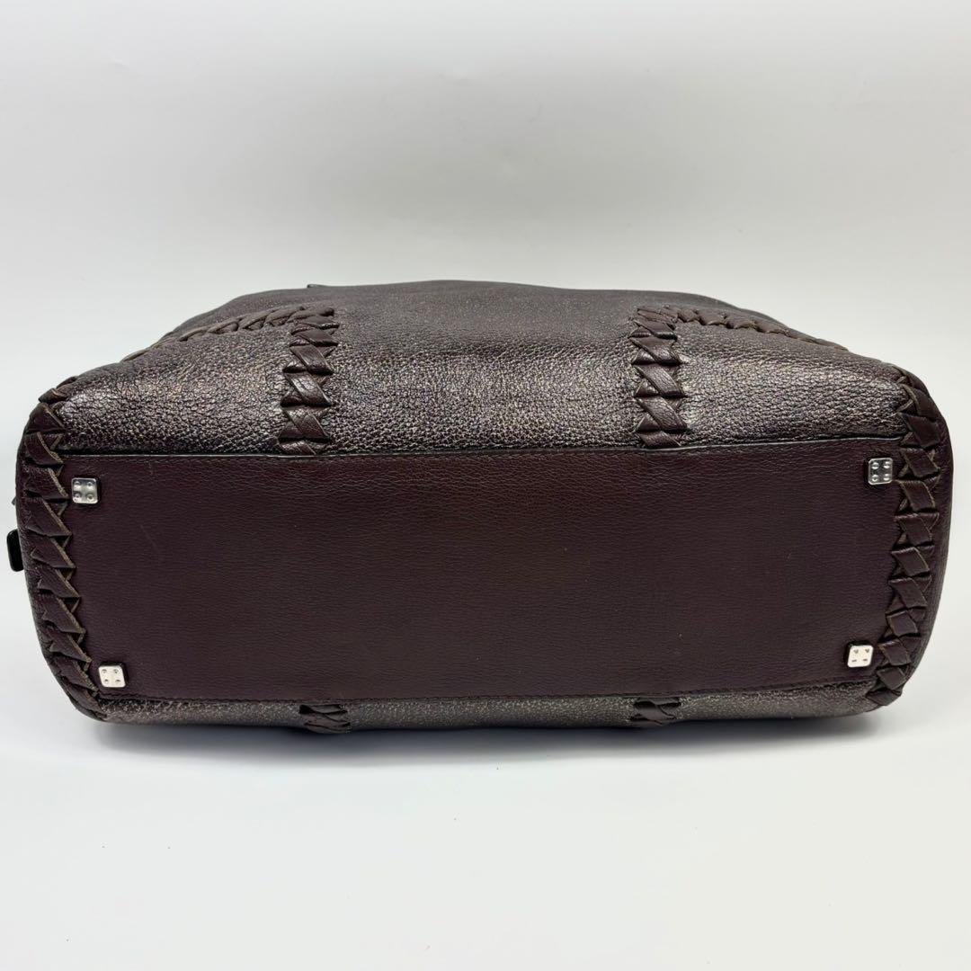 廃盤 LOEWE アマソナ 36 編み込み ブラウン ハンドバッグ アナグラム