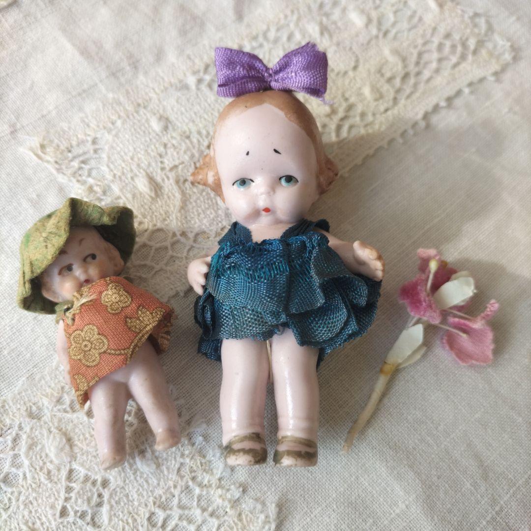 ドイツ　アンティーク　HERTWIG ビスクドール　リボンの女の子　8.5cm