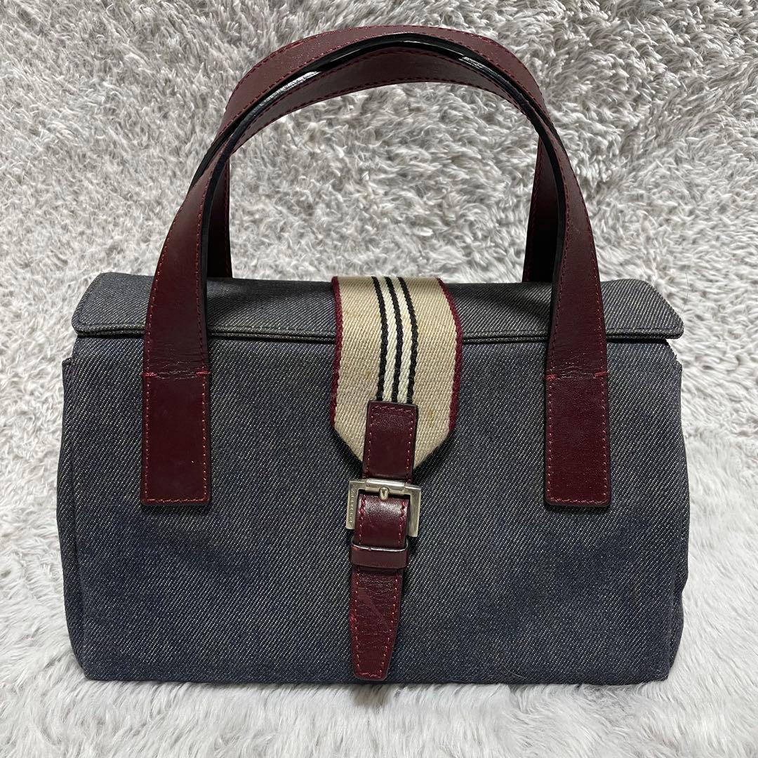 バーバリー ハンドバッグ デニム生地 キャンバス レザー シルバー金具
