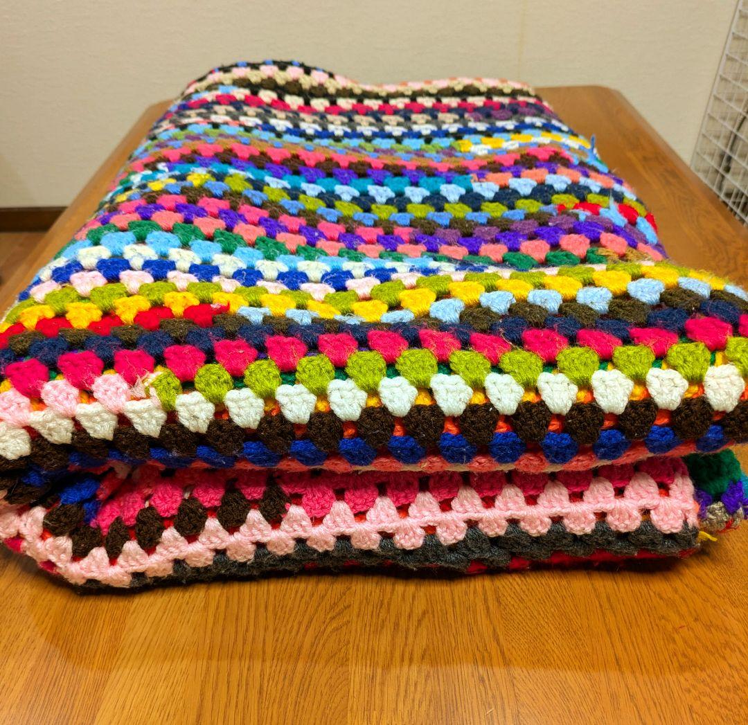 手編み マルチカバー こたつカバー ベッドカバー レトロポップ ソファ