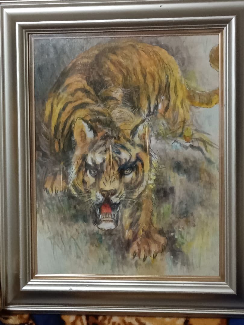 虎の日本画6号サイズ 虎の日本画6号サイズ 絵画日本画、6号サイズ、虎、真作