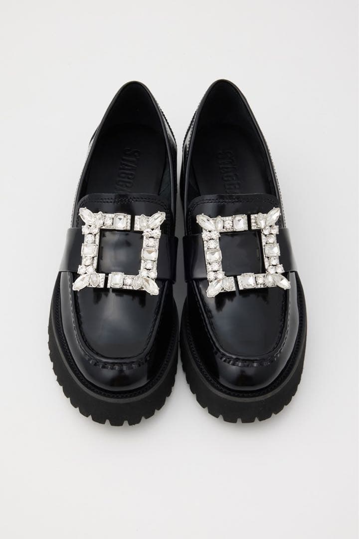 STACCATO ビジュー付きブラックローファー厚底