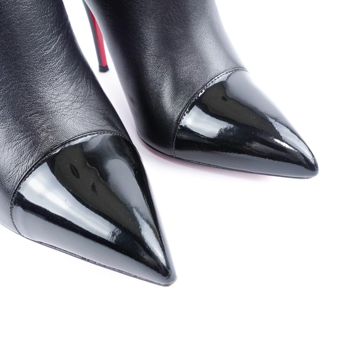 24.5cm ルブタン黒レザーポインテッドトゥブーティ バレンタインデー最適