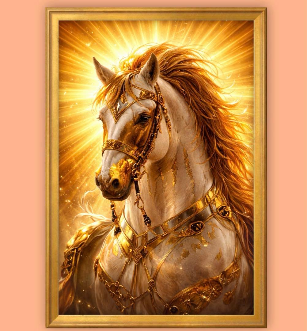 黄金の光をまとい福運を駆け抜ける馬 額縁付き開運グラフィックアート