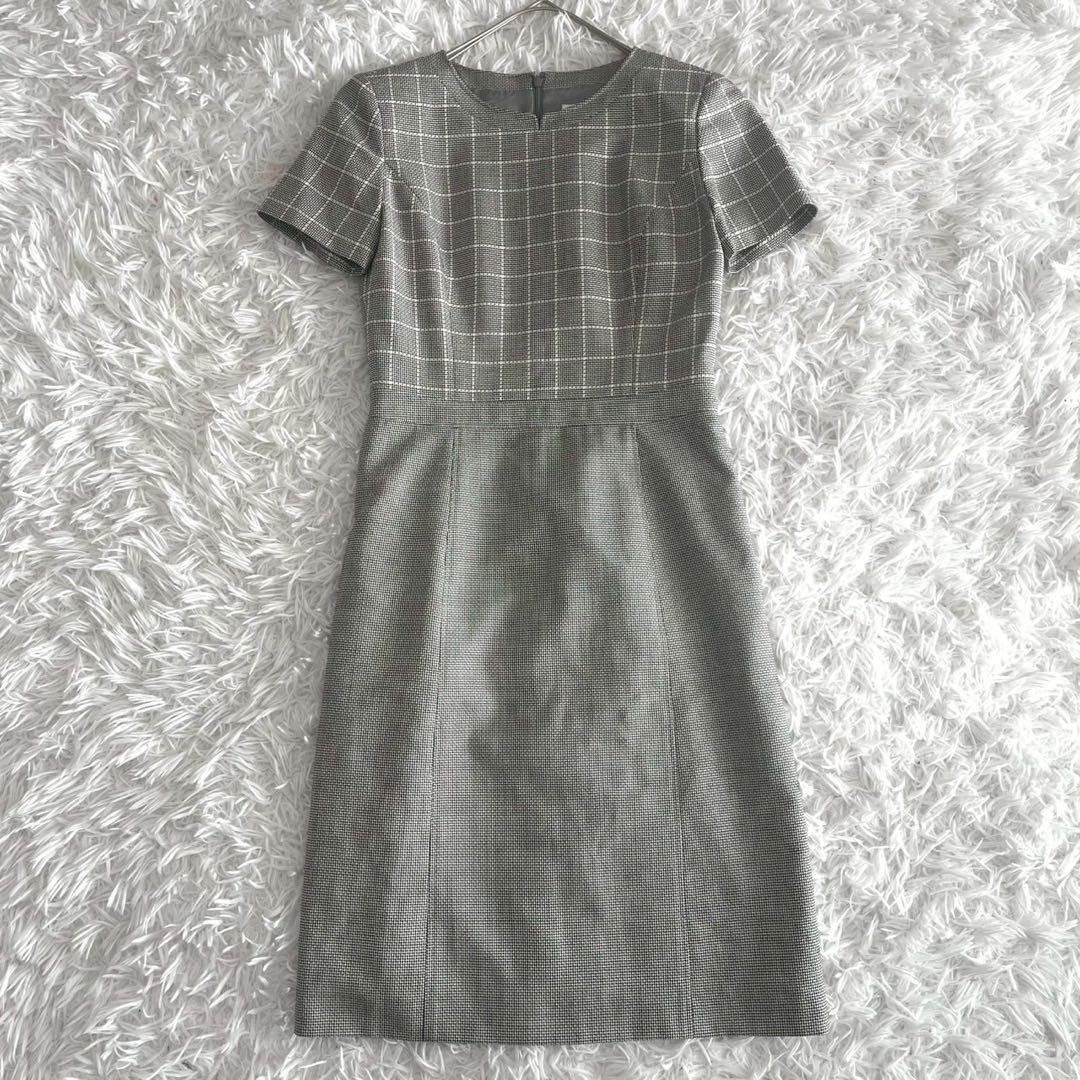 Courreges クレージュ チェック柄半袖ワンピース M 日本製 シルク50