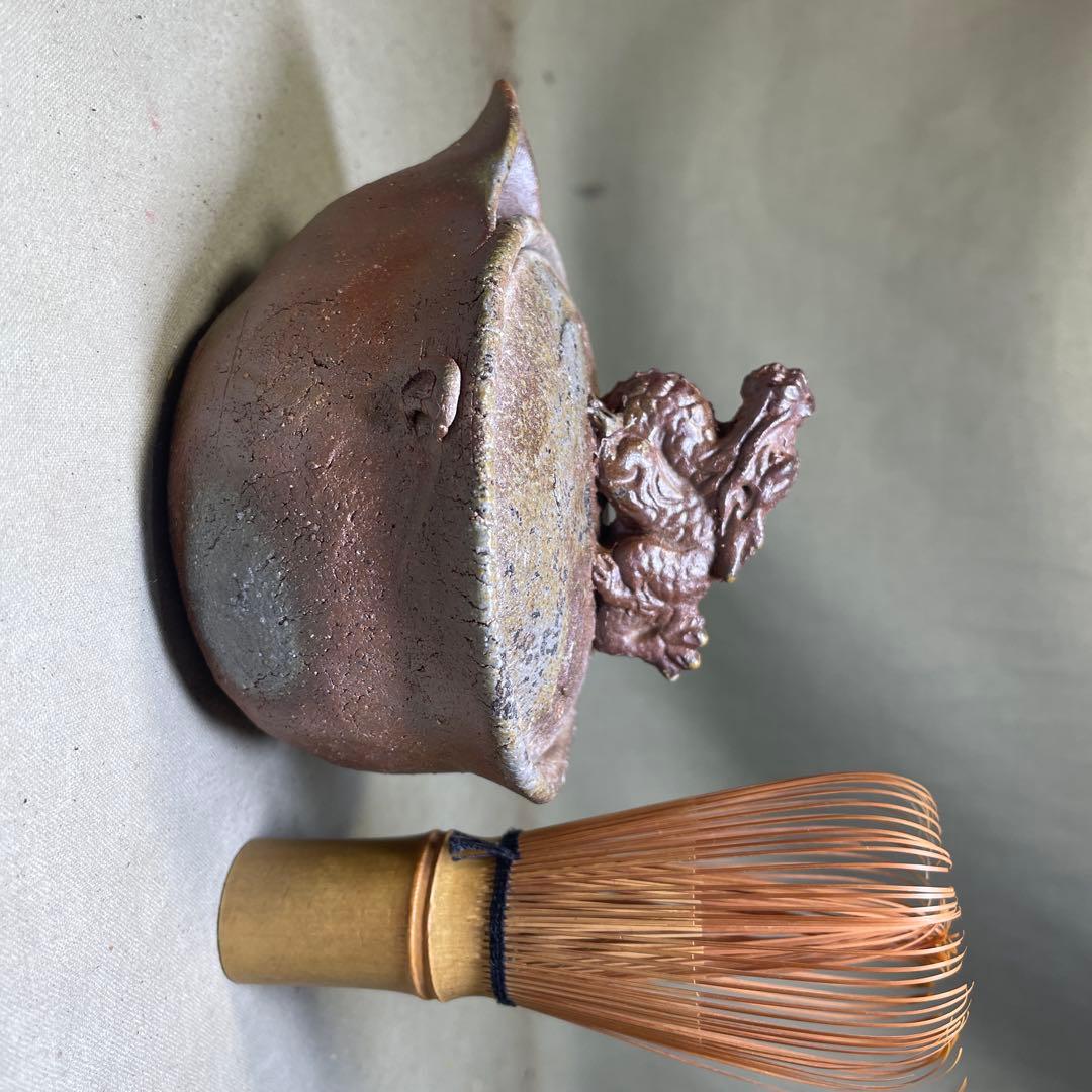 ト*ン様 備前焼 備前手造り龍宝瓶 獅子宝瓶 在銘 2