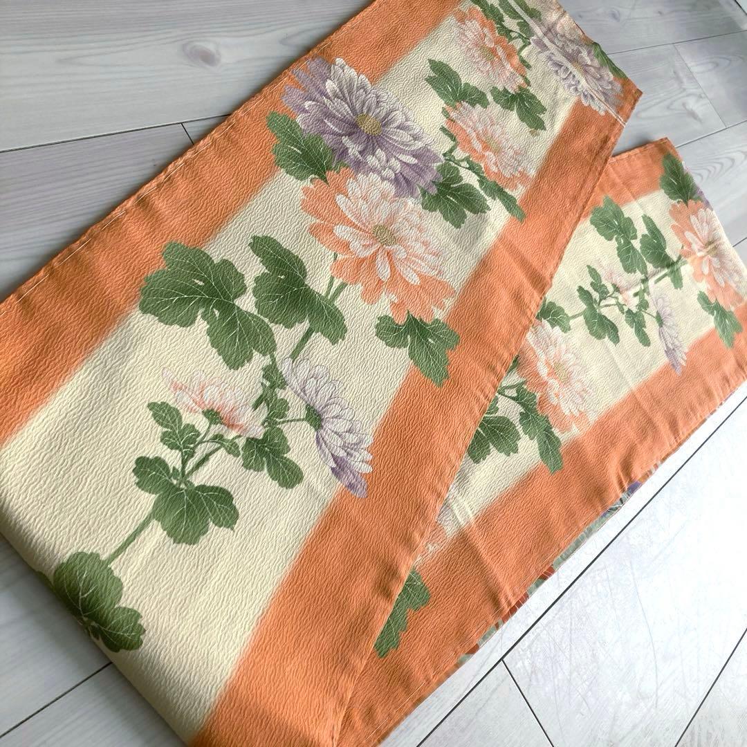 アンティーク京袋帯 しつけ糸付 刺繍の花模様 正絹 大正ロマン N2-26