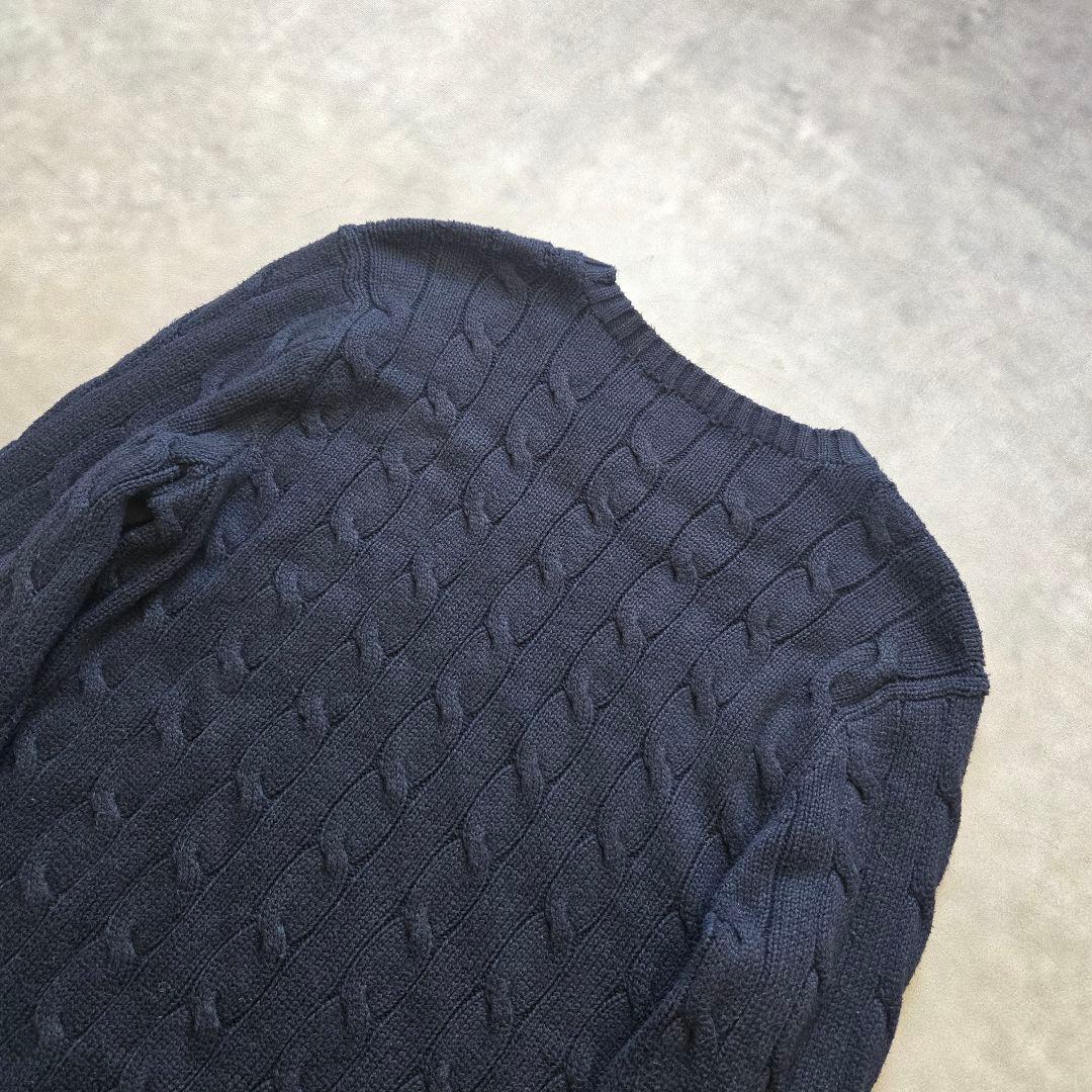 00sビンテージ ラルフローレン ロゴ刺繍 コットン ケーブルニット S 紺