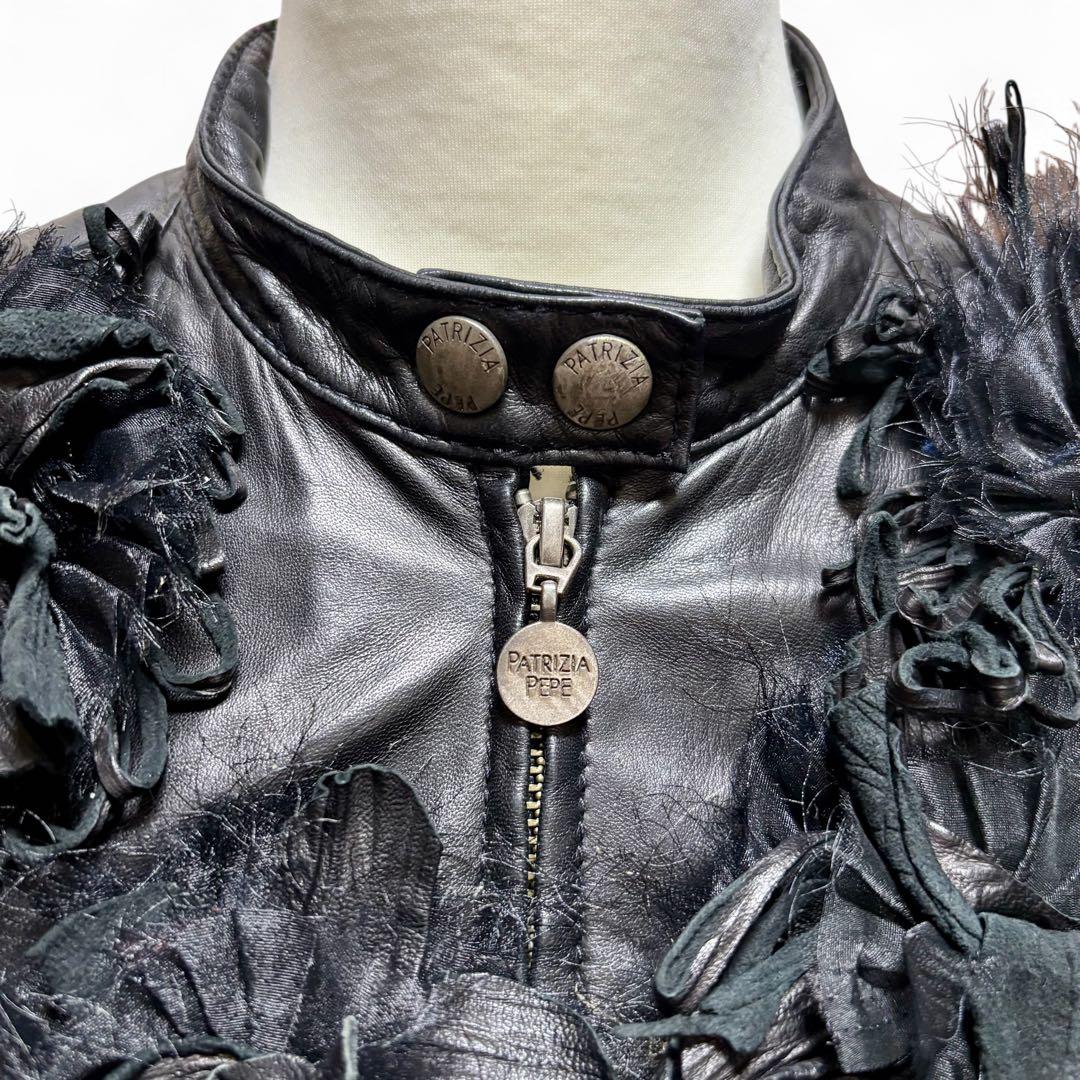 T様】パトリツィア ぺぺレザージャケット 黒 S 羊革 高級装飾 希少