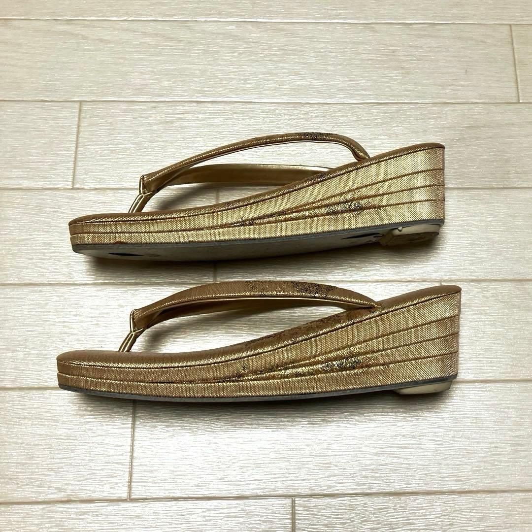 《美品》東京芝山　佐賀錦　草履バッグセット　ゴールド