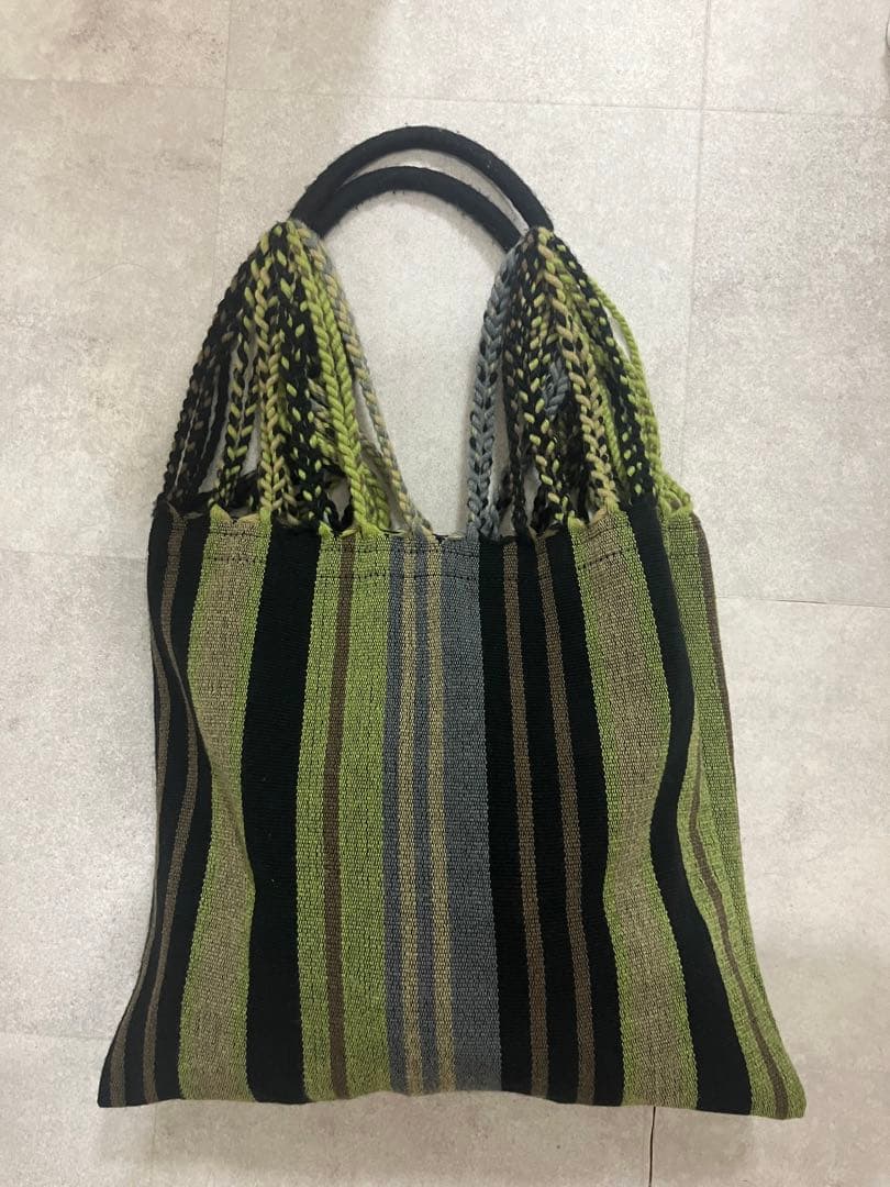 MARNI エコバッグ 緑 黒 ストライプ