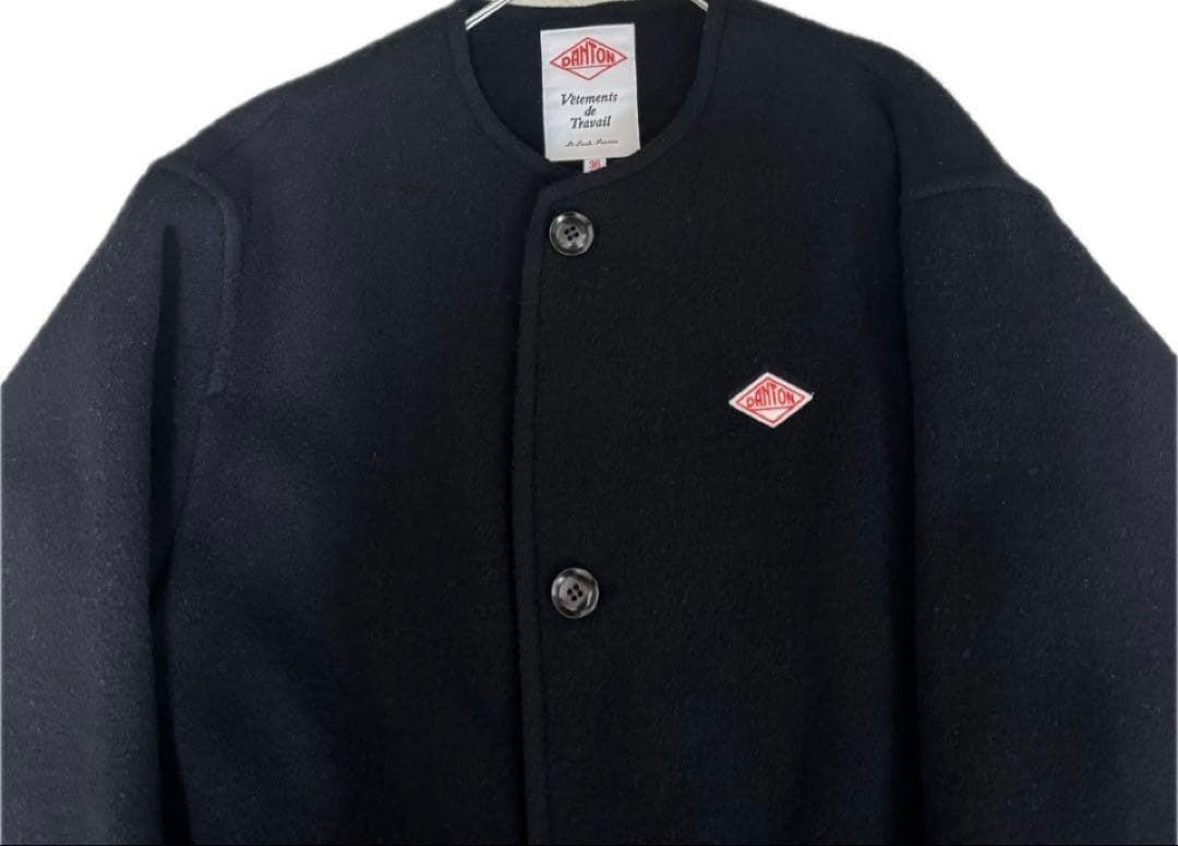 DANTON ダントン ウールモッサ ノーカラー コート 36 ブラック - メルカリ