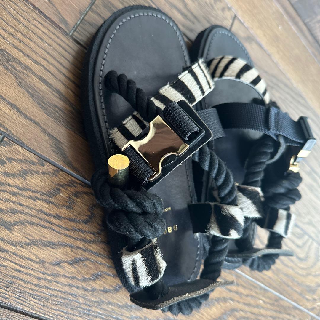 sacai サンダル 本革 sacai 本革 リボンサンダル ブラック 36 サカイ