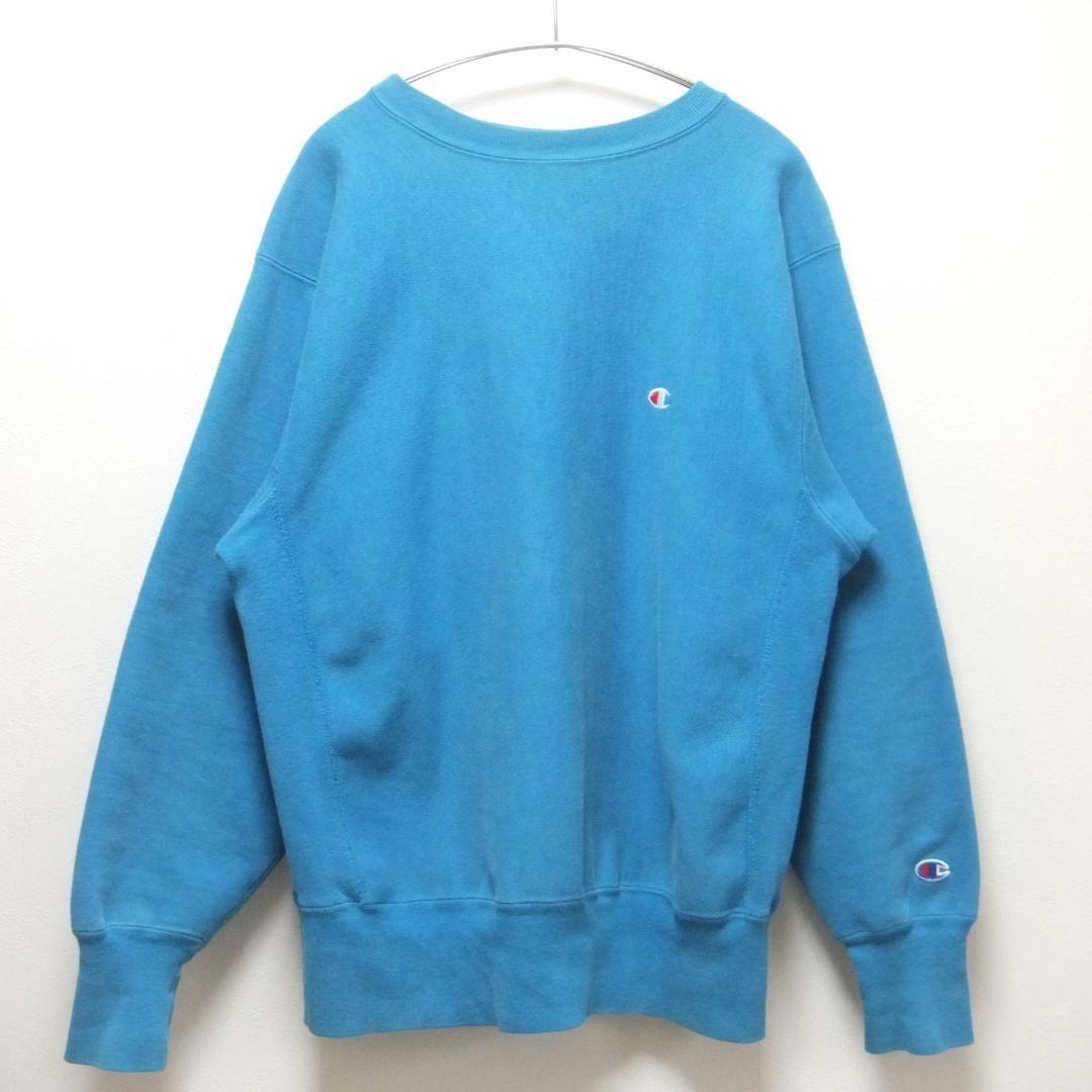 美品90s刺繍タグチャンピオンUSA製リバースウィーブスウェットLブルー