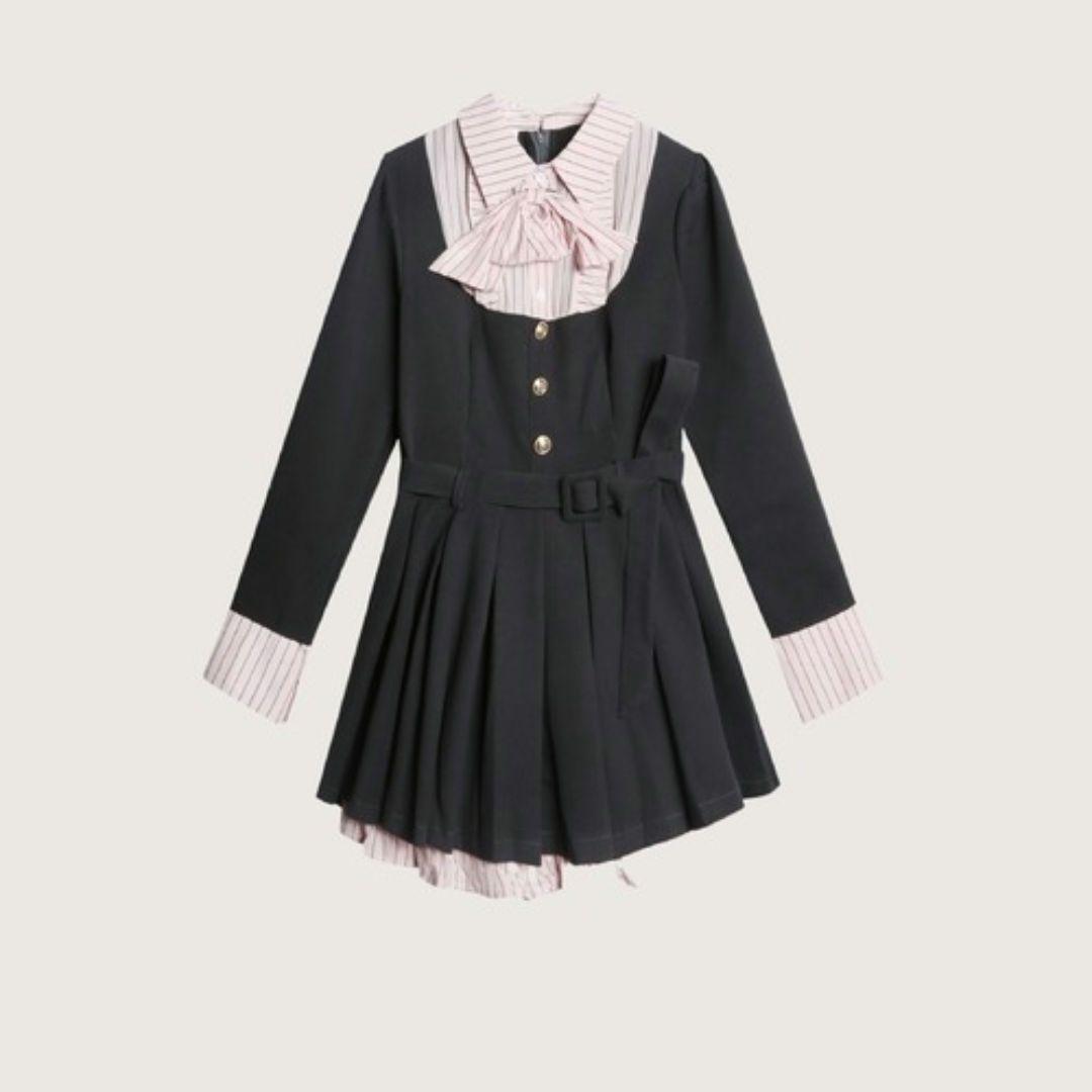 LA POMME petit パッチワークプレッピープリーツワンピース LA POMME petit（ラポミ・プチ）の「パッチワークプレッピープリーツ