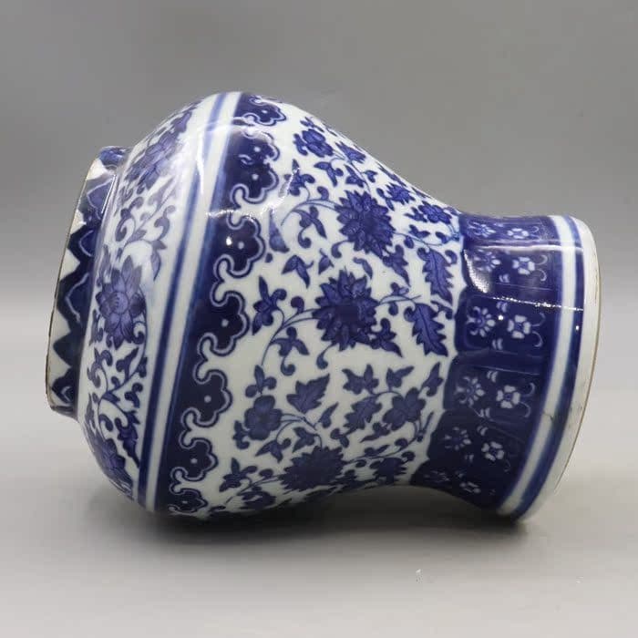 清乾隆青花纏枝蓮紋将軍缶蓋缶 景徳鎮 陶磁器 装飾品 現代工芸品 美術