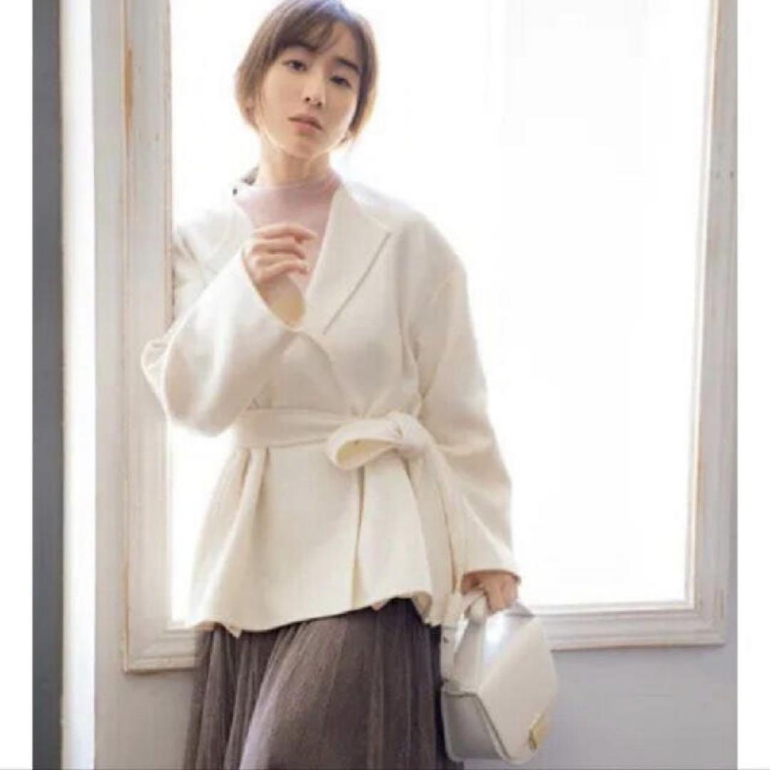 美品⁑セルフォード ノーカラーショートコート アイボリー 36 Aライン