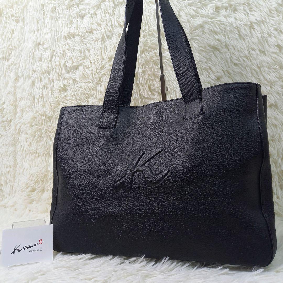 未使用】キタムラ ロゴ型押し レザー トートバッグ A4収納 ブラック 黒