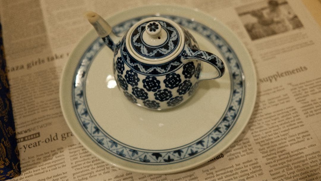 証書・箱付き】中国 景徳鎮 青花 茶器セット 汪淑珍作 染付 煎茶道具