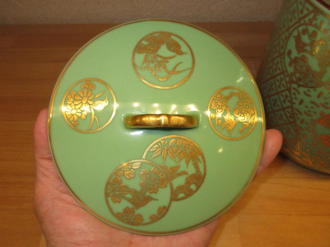 送料込【逢絢亭・新品】茶道具 水指 京焼 萌黄 金襴手 手塚石雲 共