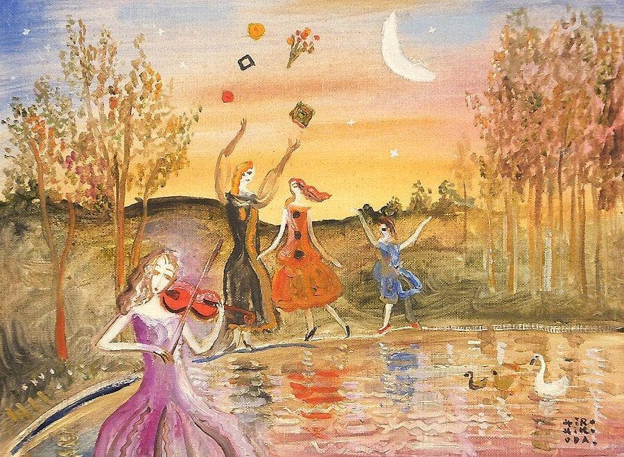 ◇織田広比古『水辺の散歩（ロワール）』油彩 4号◇検）織田広喜 宮永