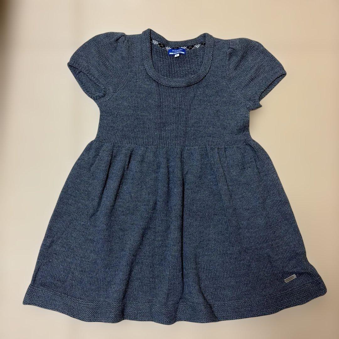 BURBERRY BLUE LABEL 半袖ニットワンピース ネイビー 38 - メルカリ