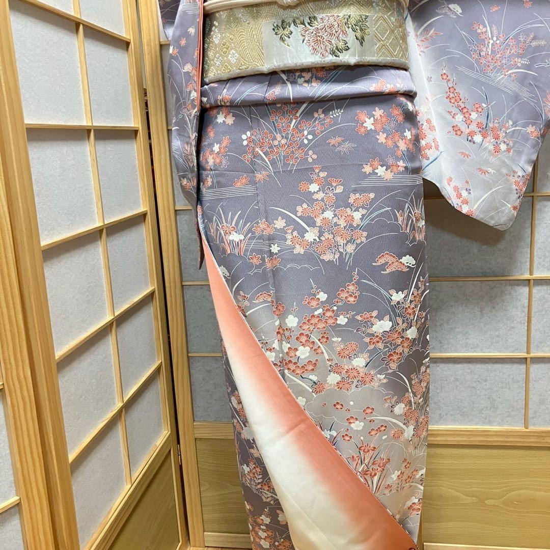 7530］訪問着 美品 流水草花文 ぼかし 幅広サイズ 正絹 着物 袷 - メルカリ