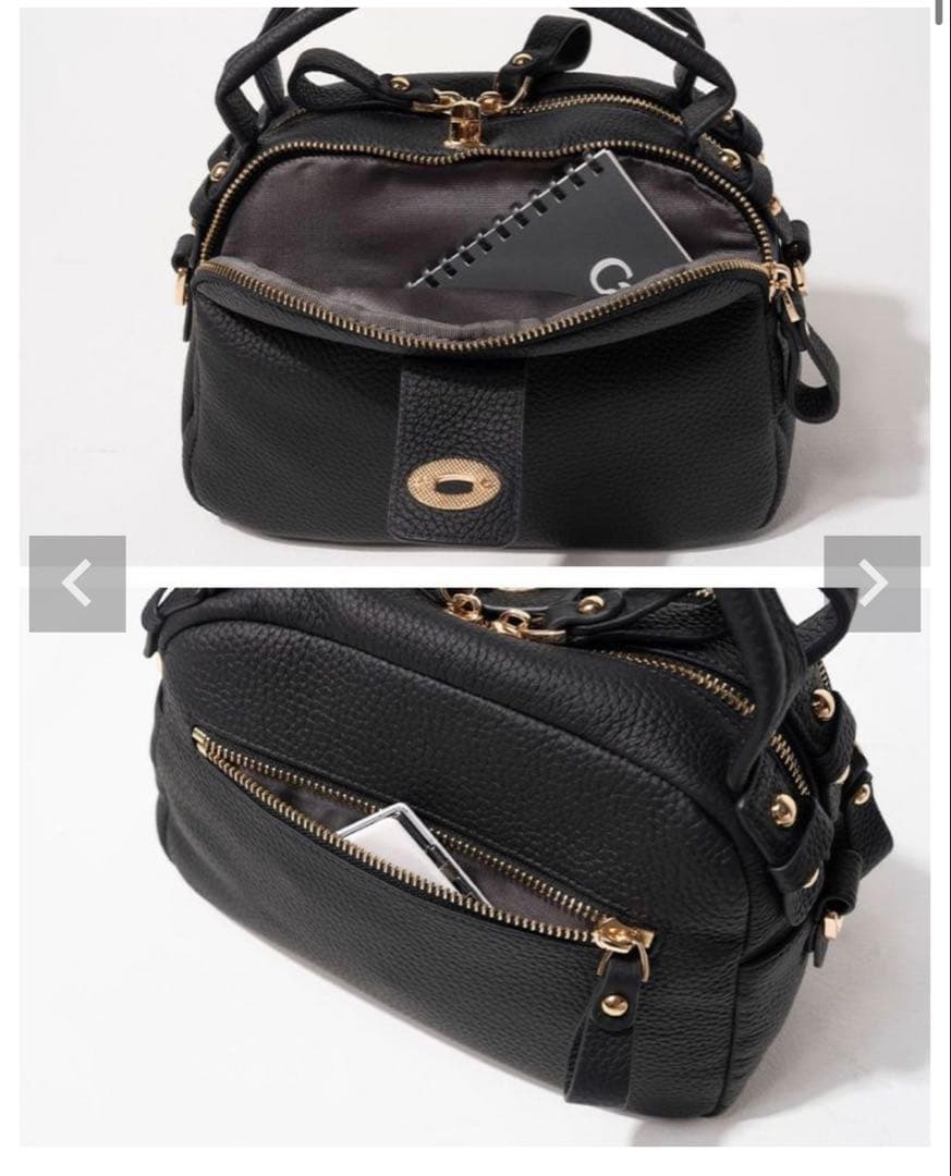 HAYNI ネネロシェ 本革 牛皮 ブラック×シルバー 2wayハンドバッグ