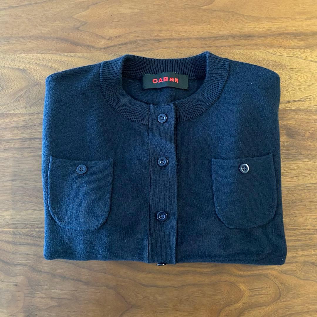 CABaN 】コットンカシミヤ クルーネックカーディガン ネイビー XS