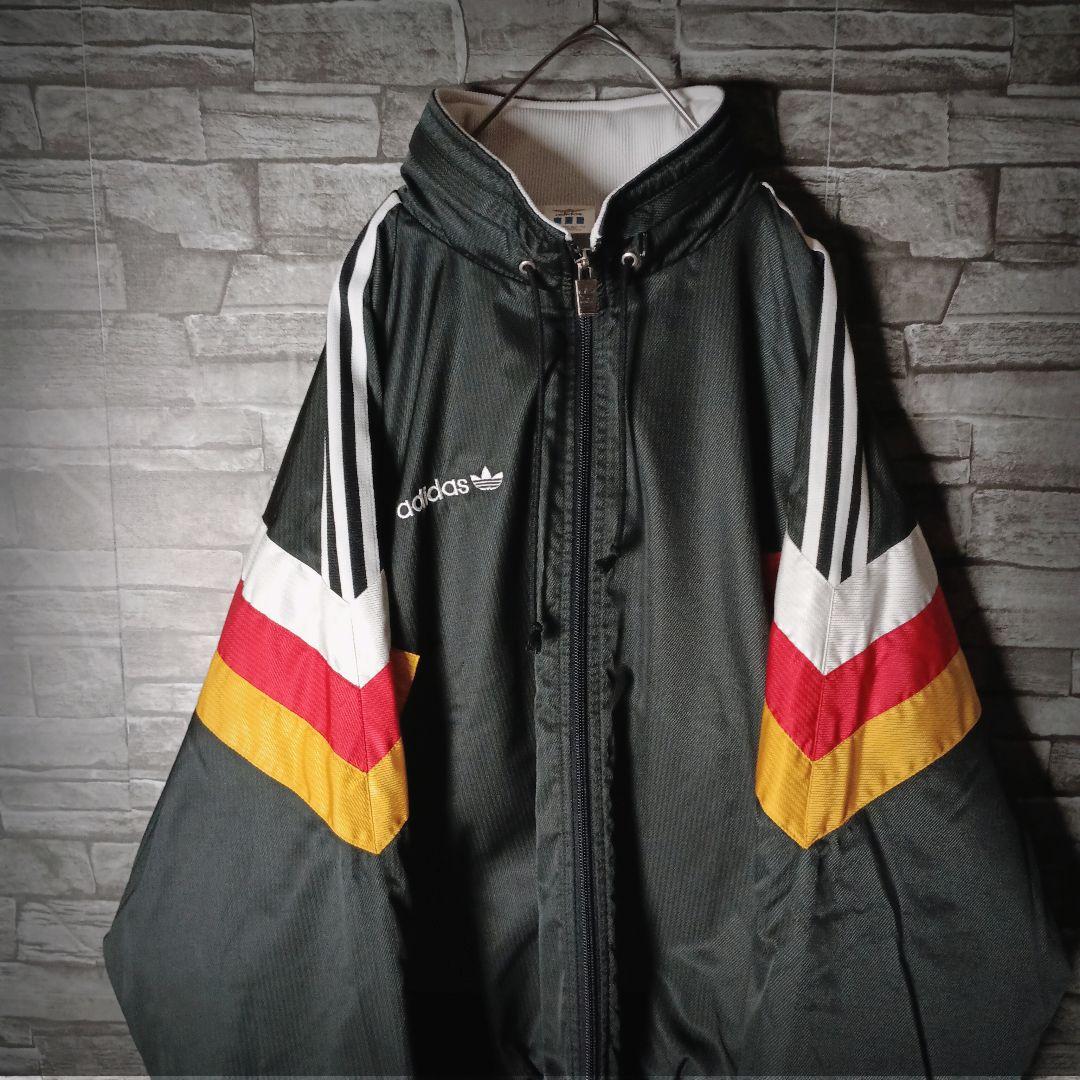 当時物☆90sアディダスナイロンジャケット デサント 刺繍ロゴ ワイド