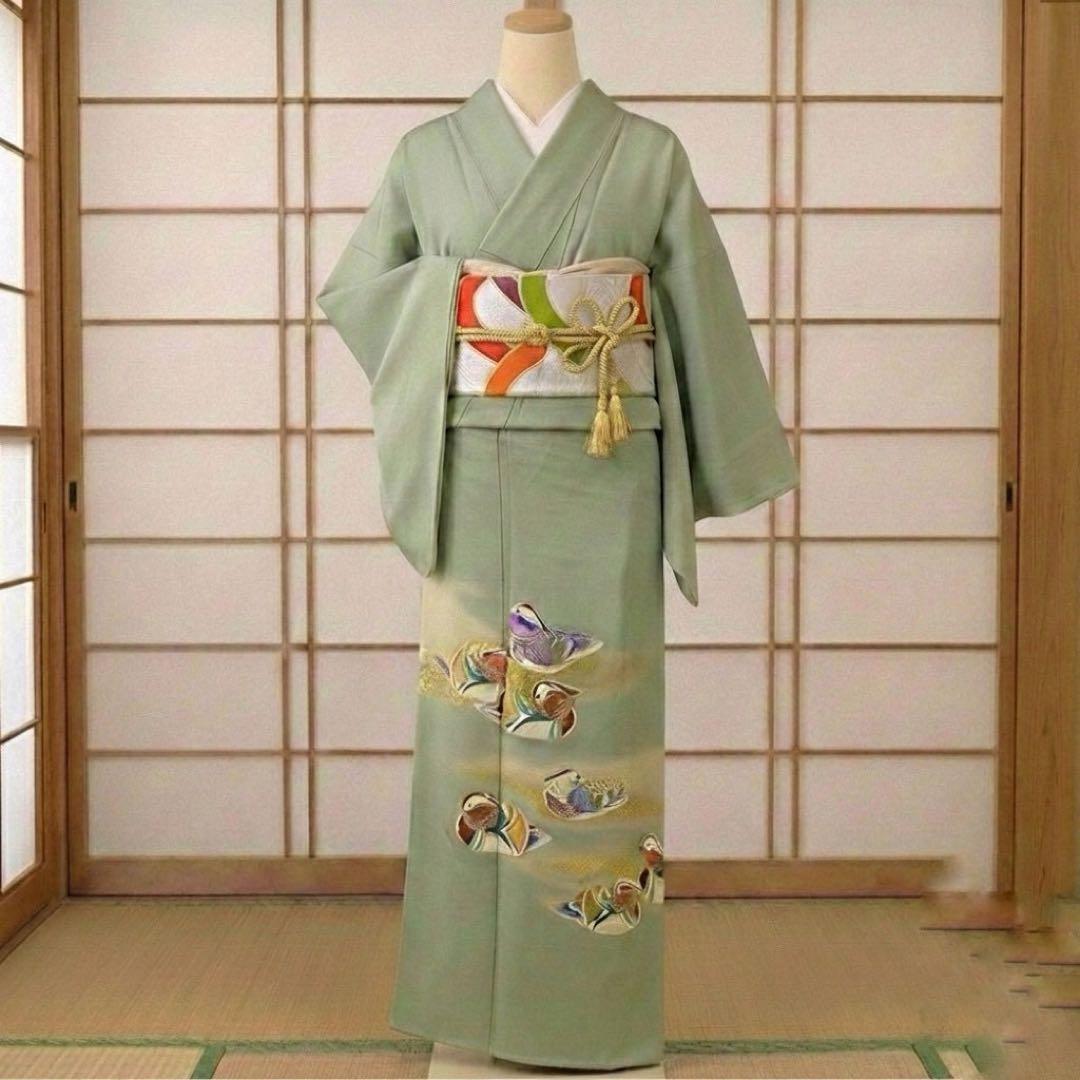 上品 色留袖 4点フルセット 三つ紋 袋帯 抹茶色 卒業式 入学式 結婚式