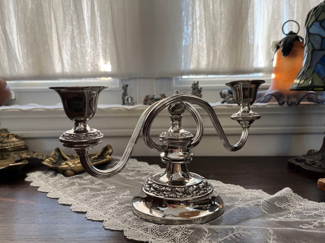 UK イギリス シルバープレート 燭台 キャンデラブラ 優雅 二灯