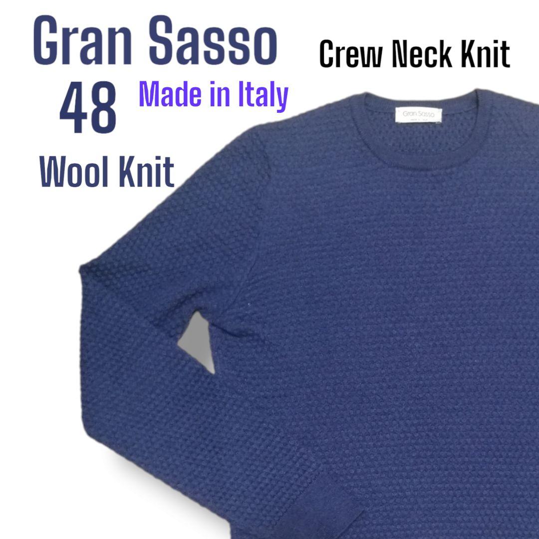 Gran Sasso グランサッソ クルーネックニット ブルー 48 イタリア製 SALE｜GRAN SASSO グランサッソ / ヴァージンウール100% クルーネック