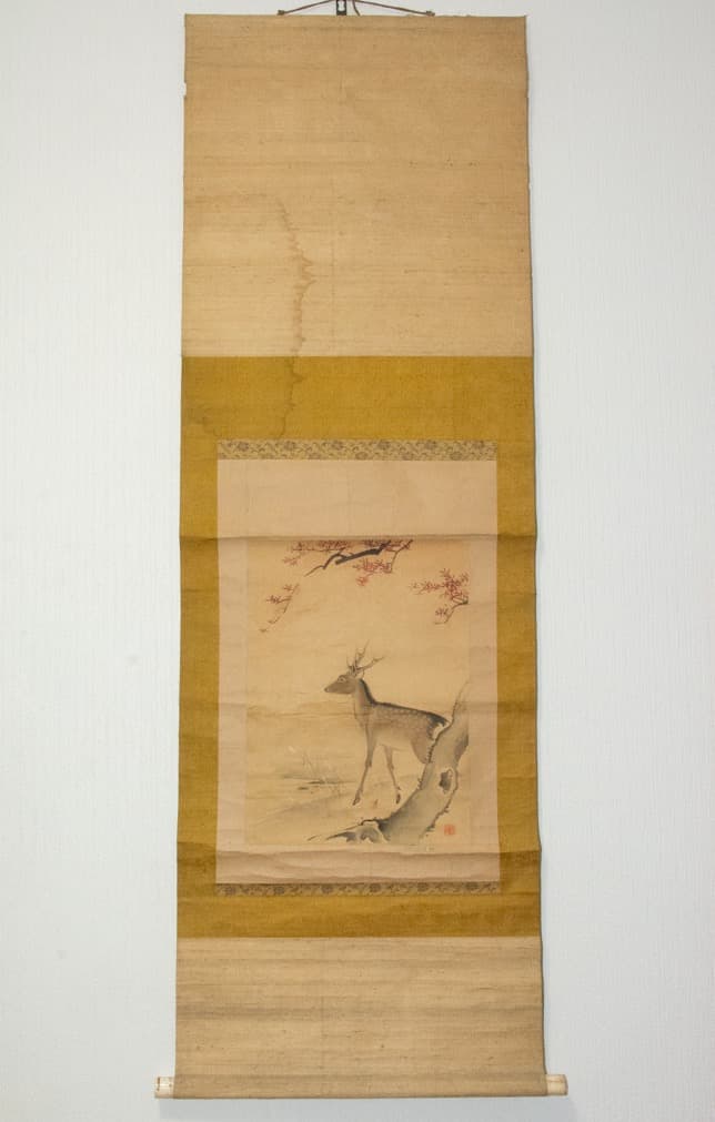 森寛斎 紅葉に鹿 掛軸 古画 和風インテリア 絵画 日本画 水墨画 - メルカリ