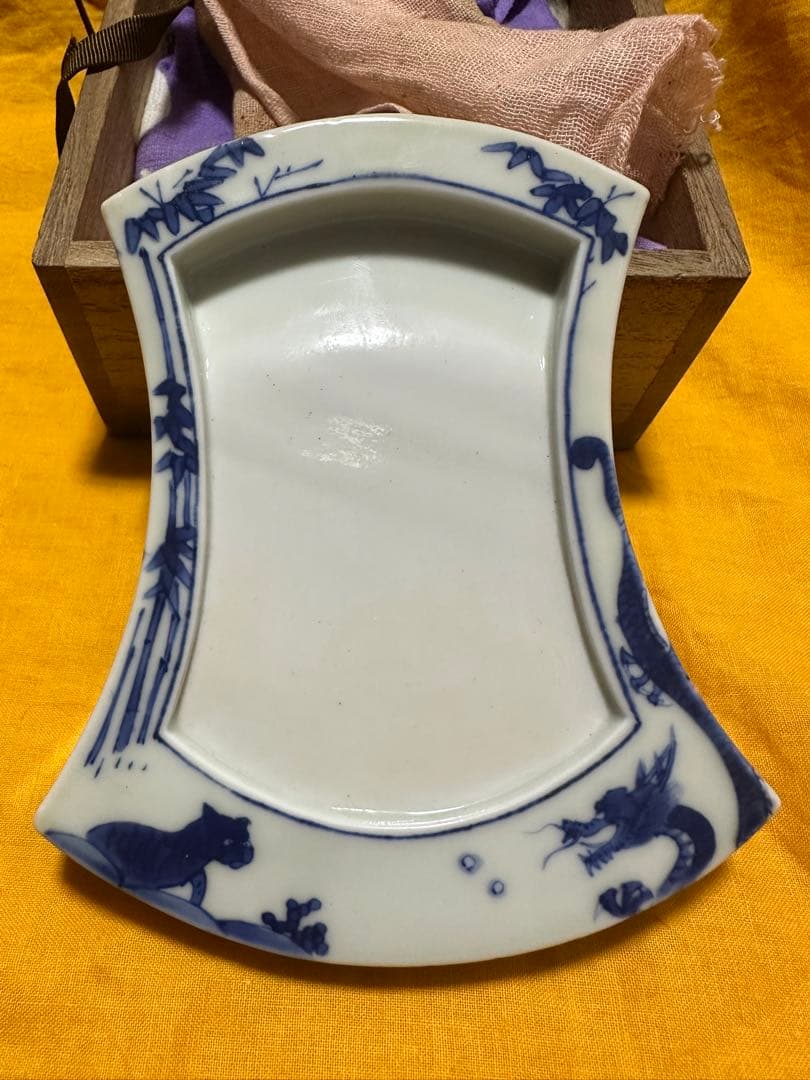 希少品！清風与平 青華磁風字形 硯 二重箱 共箱