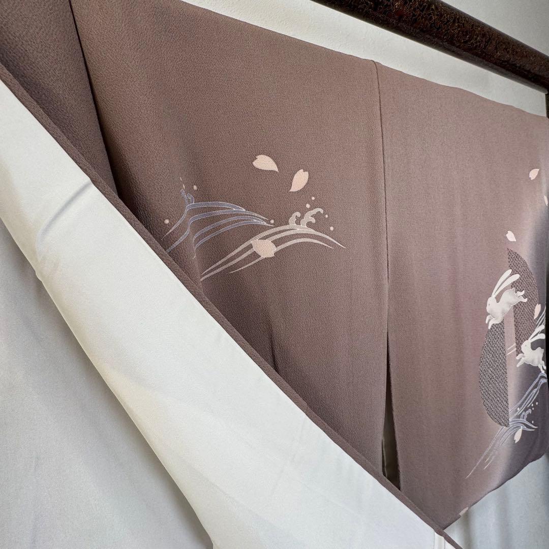 超美品 袷 訪問着 正絹 現代 波 うさぎ 小豆色 刺繍 桜 162裄65 - メルカリ