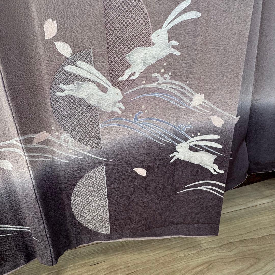 超美品 袷 訪問着 正絹 現代 波 うさぎ 小豆色 刺繍 桜 162裄65 - メルカリ