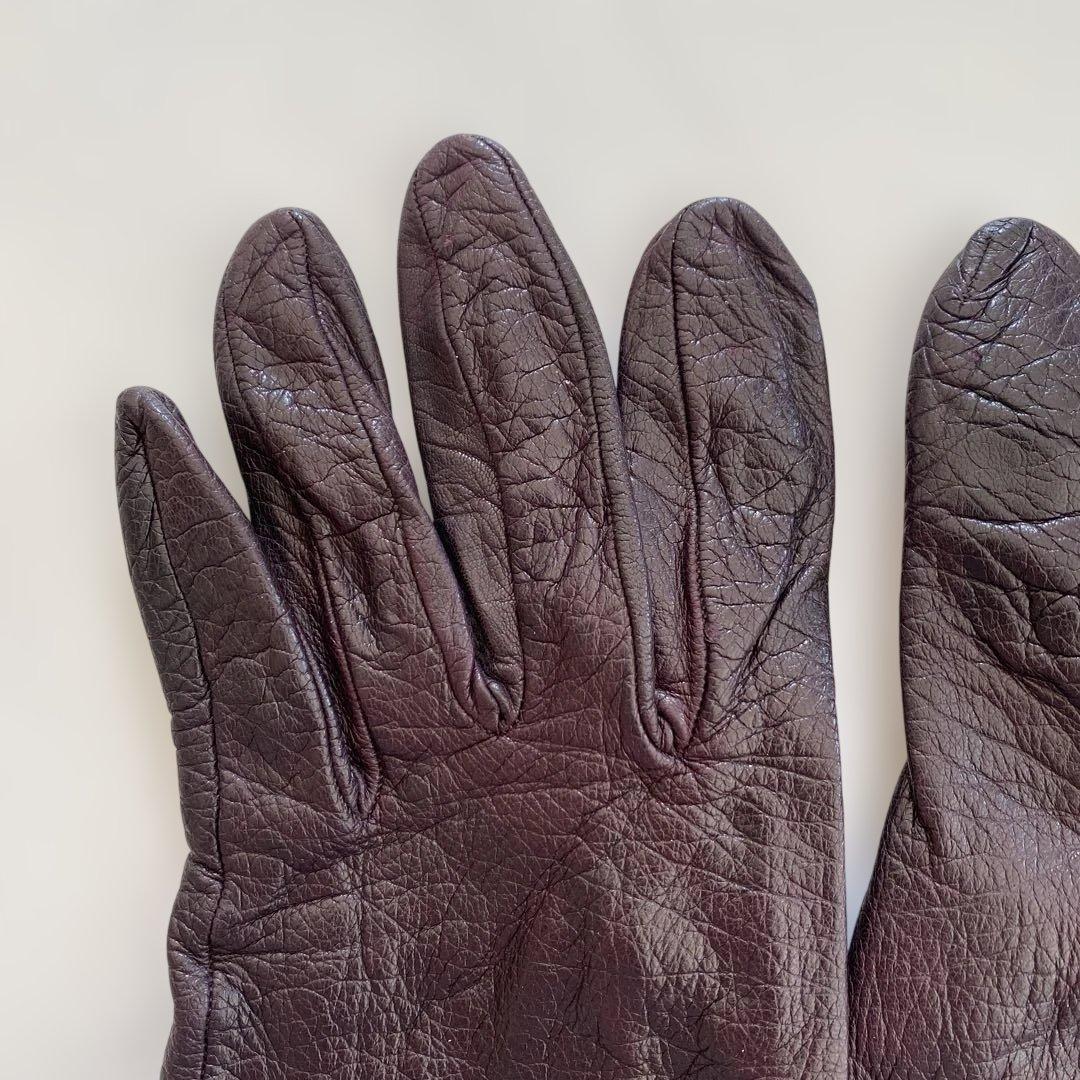 イタリア セルモネータ レザーグローブ 革手袋 ダークブラウン シルク