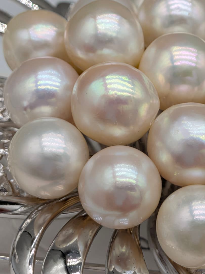 あこや真珠 ブローチ 大粒20珠 9.7×6.5cm 花デザイン　帯留め兼用