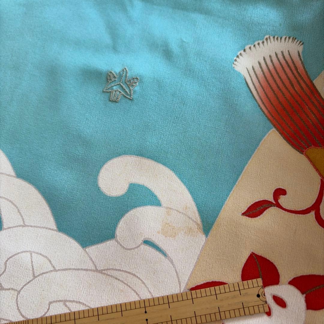 □E5787□アンティーク□正絹□水色 宝尽し柄 袷 小振袖□丈163 裄66