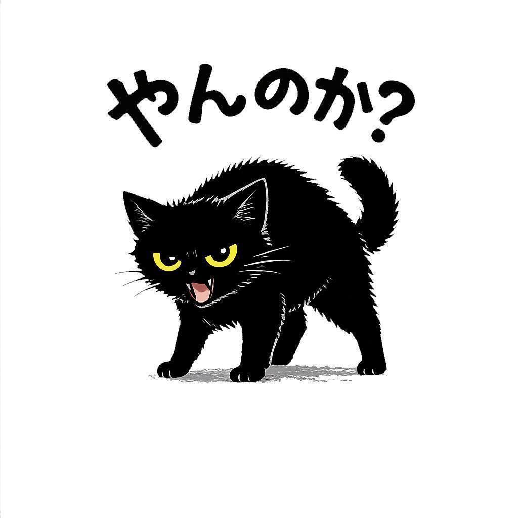おもしろTシャツ 「やんのか？」やんのかステップ 猫 Tシャツ 猫好き