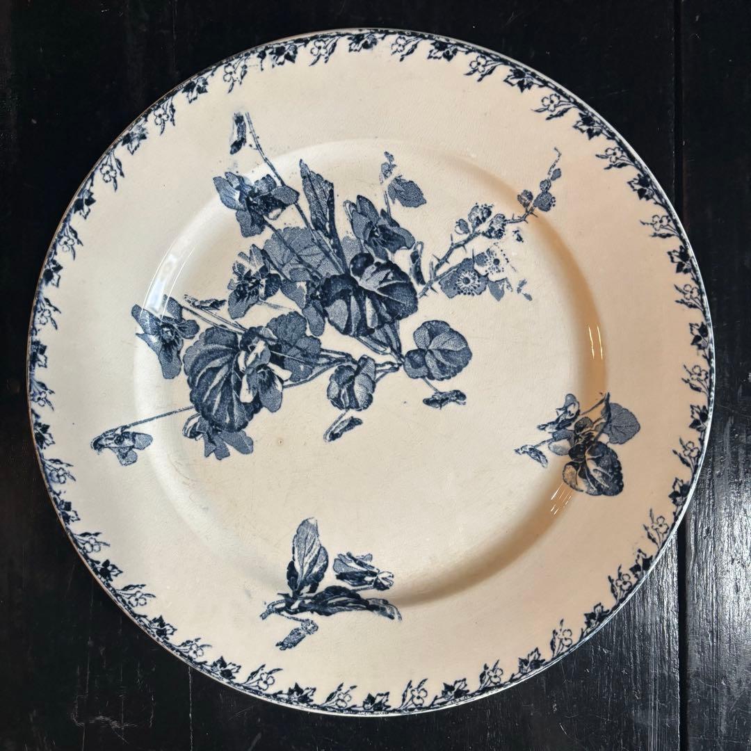 フランスアンティークプレート3枚セット スミレ・マーガレット、野花