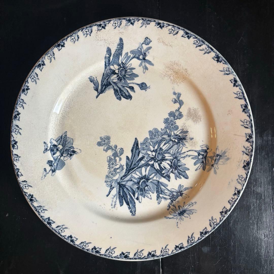 フランスアンティークプレート3枚セット スミレ・マーガレット、野花
