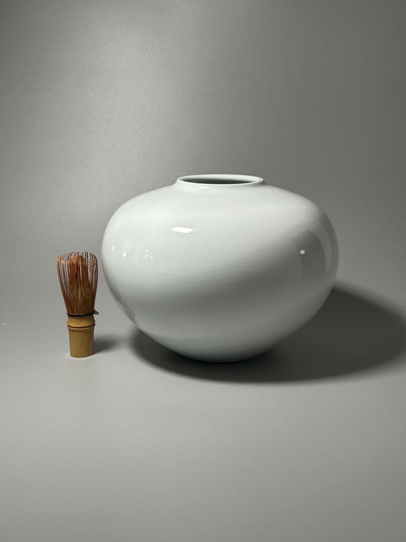 中村清六 造 高麗庵清六窯 白磁 壺 共箱 直径25㎝ 佐賀県重要無形文化