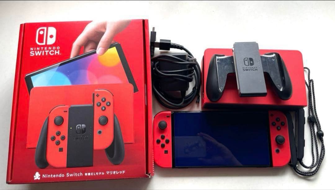 【箱保証書付】Nintendo Switch 有機ELモデル 赤　ケース付き Nintendo Switch 「訳あり品-外装箱傷あり」新品 有機ELモデル ネオン