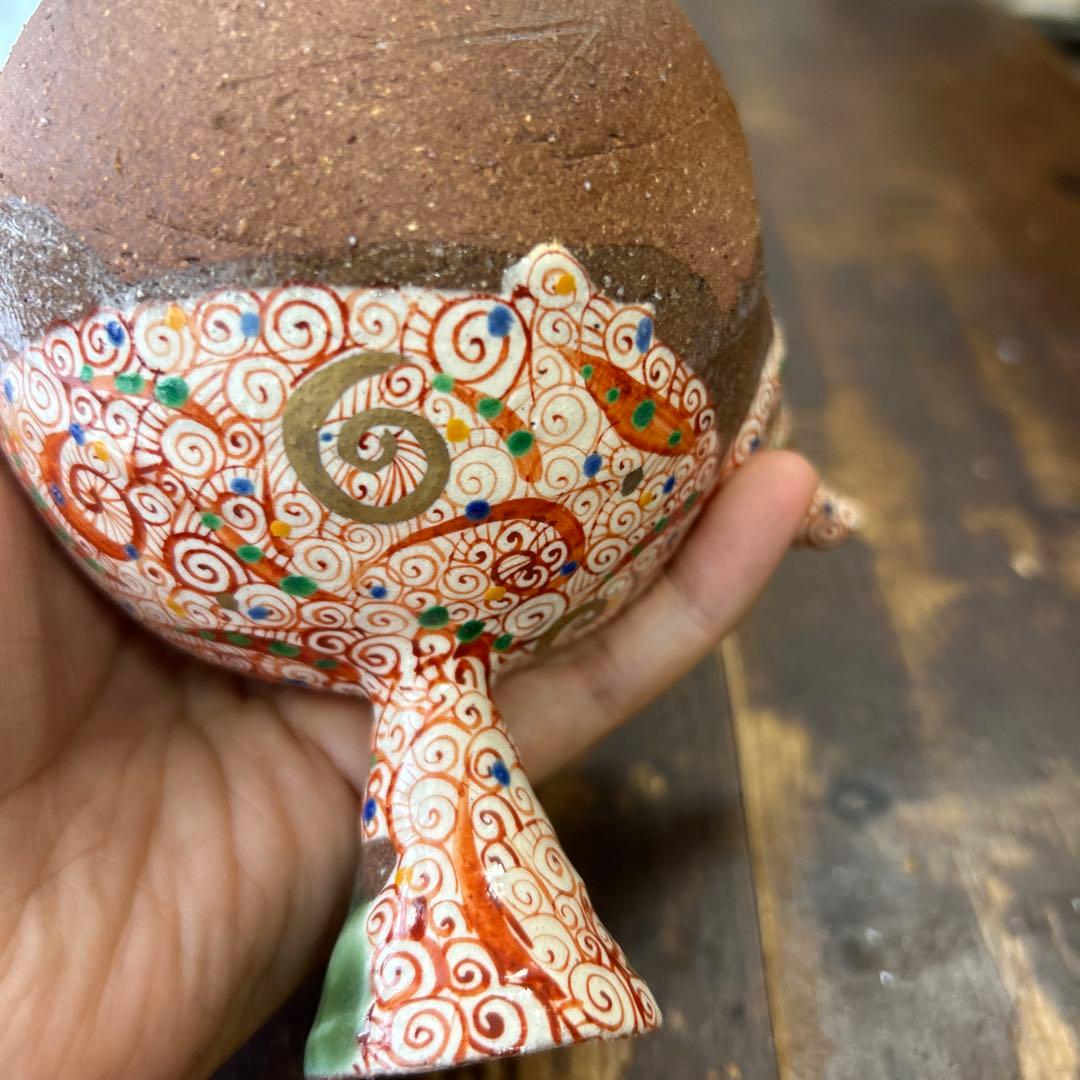 希少 作家 人気陶芸作家 苧坂恒治作 渦赤絵 手描き 急須 1点もの