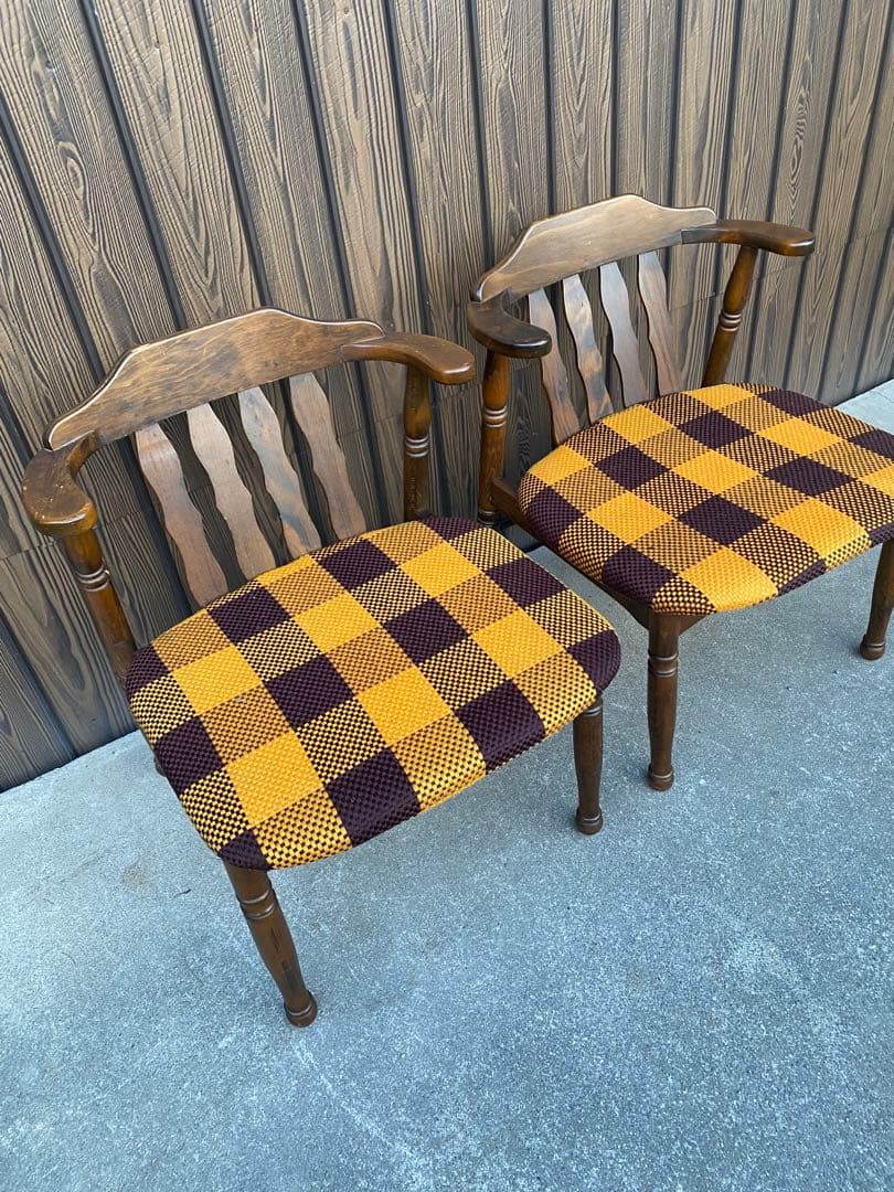 専用です チェック柄ダイニングチェア 2脚ヒダカグ レトロ 飛騨家具