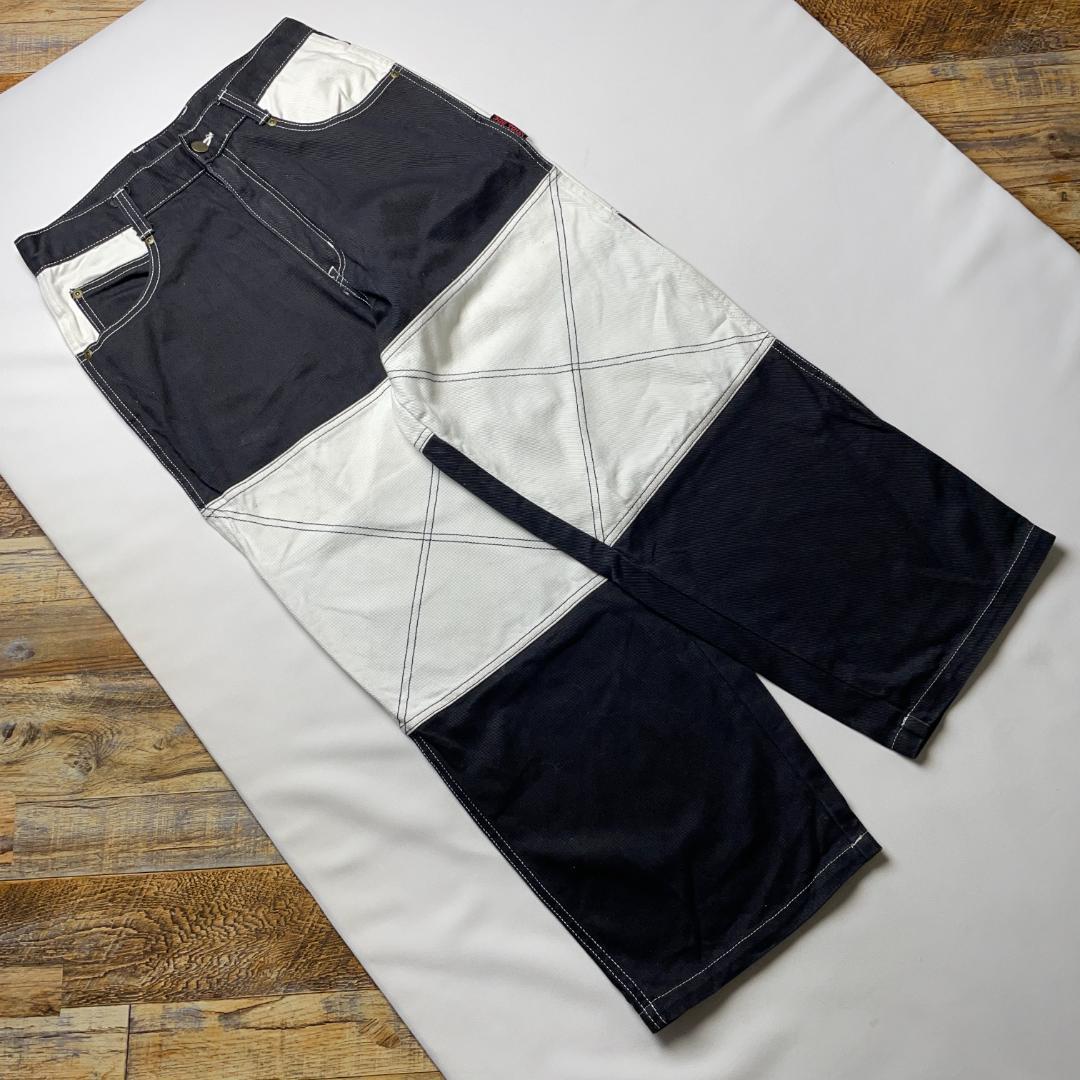 ドッグタウンバギーデニム白黒極太w31刺繍b系ストリートブラックデニム