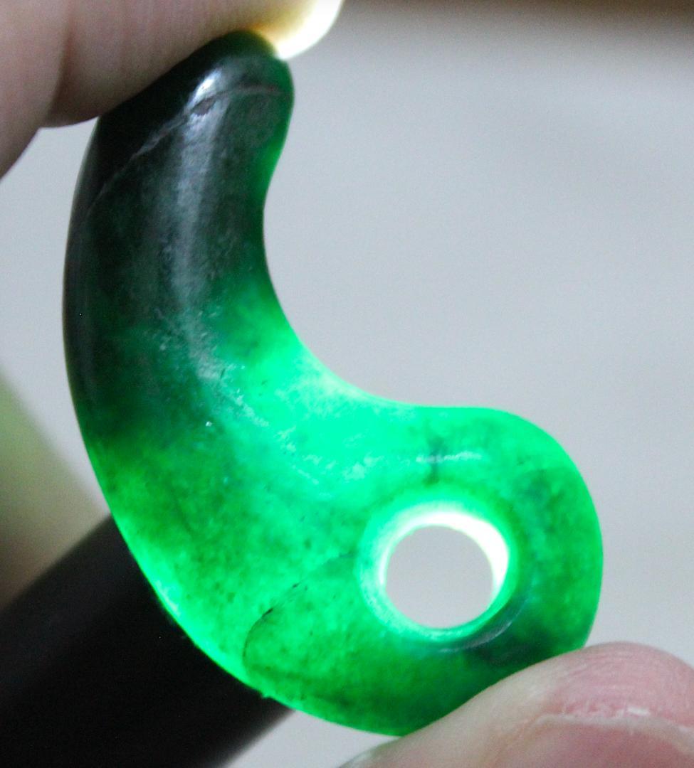 ［濃緑&透明感］古墳期 硬玉翡翠 勾玉 14.4g 出土品 / 糸魚川翡翠