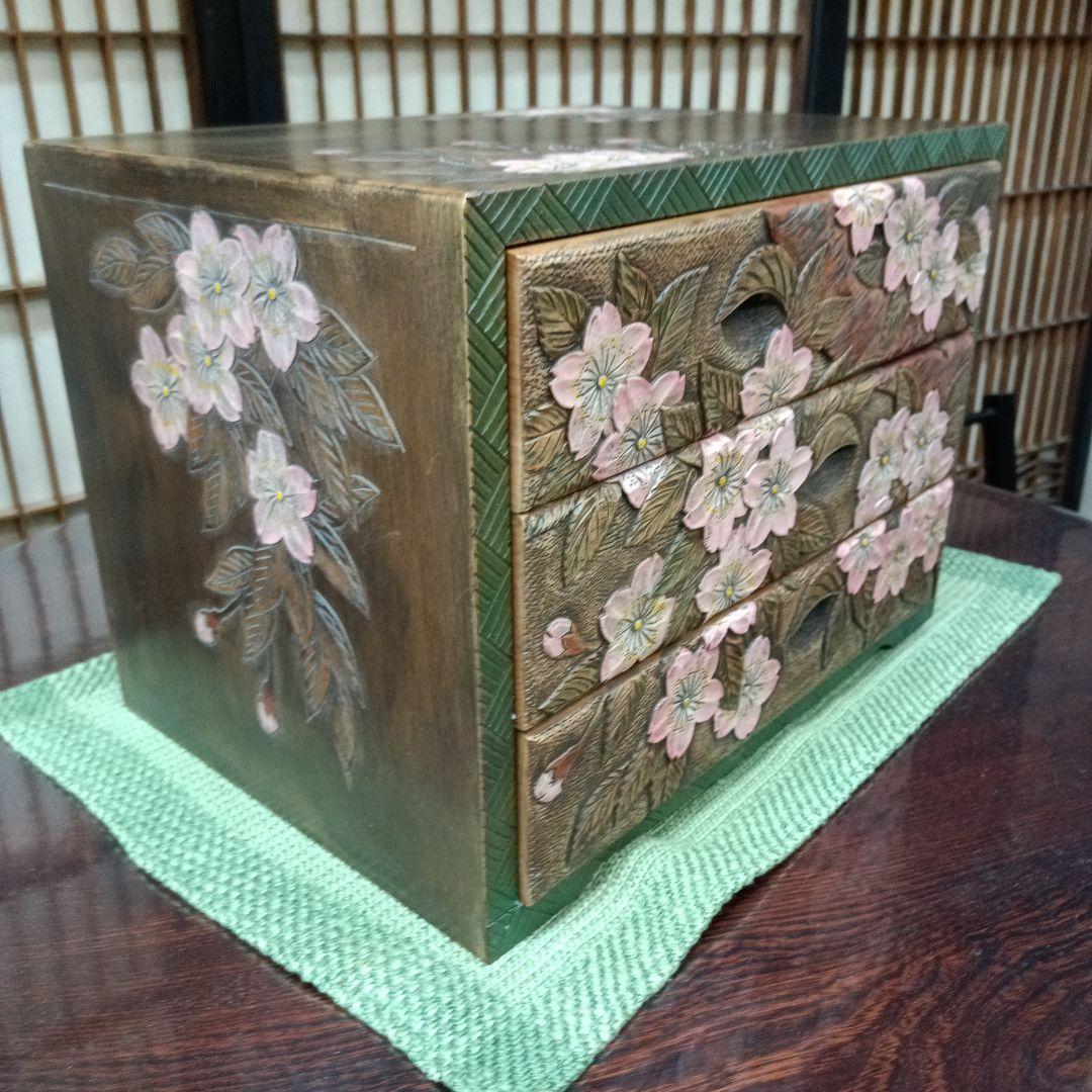 日光彫り 三段抽斗（引き出し)（小）桜最終価格